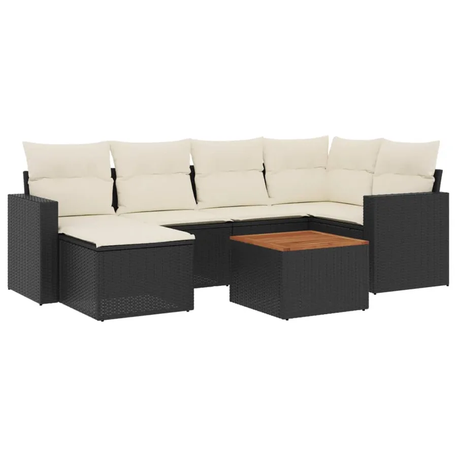 Salon de jardin 7 pcs avec coussins noir résine tressée 62 x 62 x 69 cm - 57,2 kg - 2