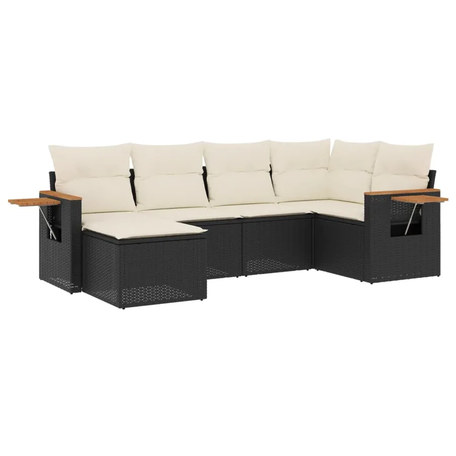 Salon de jardin 6 pcs avec coussins noir résine tressée - 2