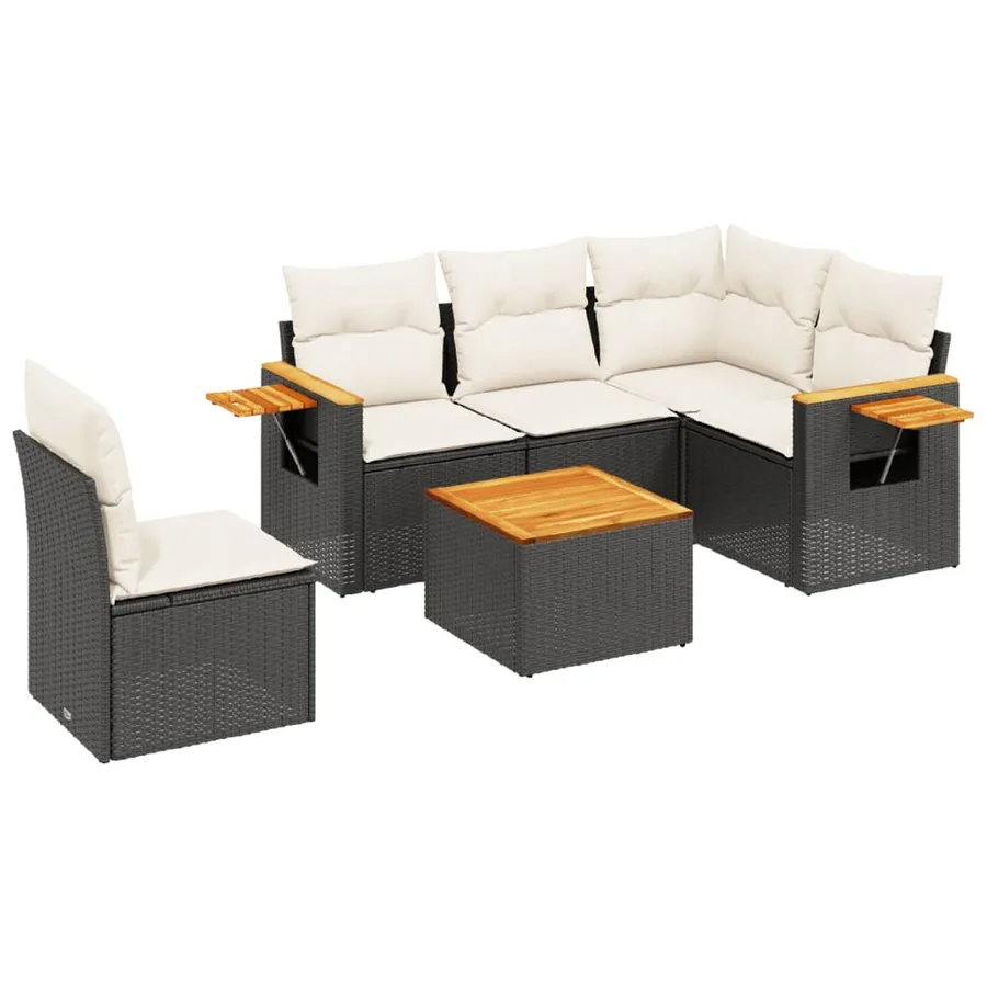 Salon de jardin 6 pcs avec coussins noir résine tressée - 2