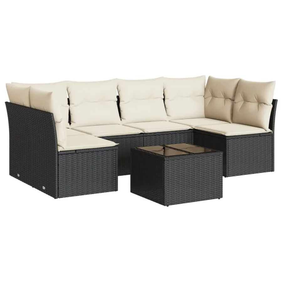 Salon de jardin 7 pcs avec coussins noir résine tressée 62 x 62 x 69 cm - 57,8 kg - 2