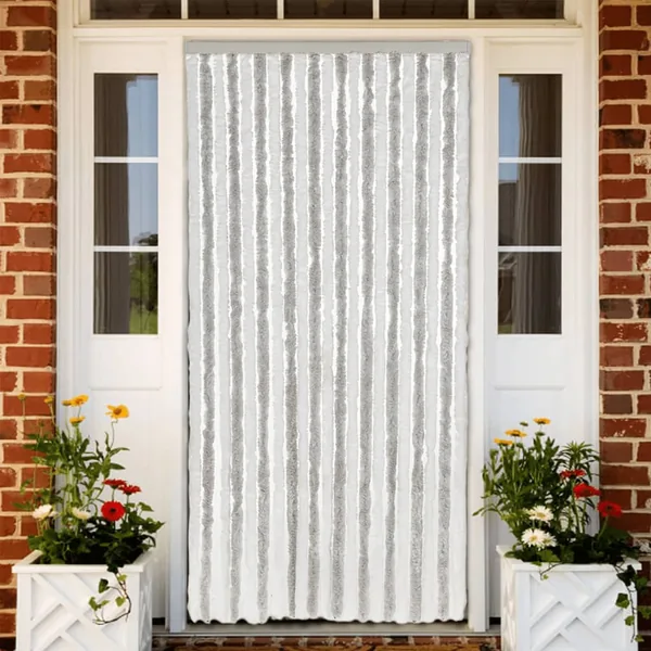 Rideau anti-mouches gris clair et blanc 90x200 cm chenille