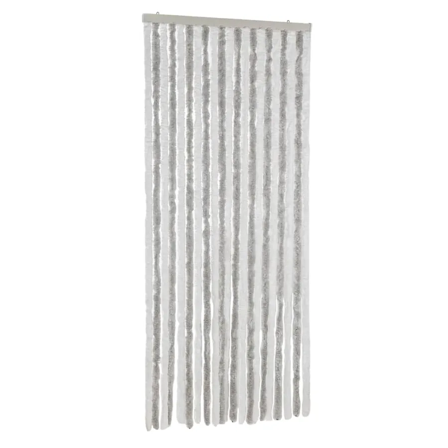 Rideau anti-mouches gris clair et blanc 90x200 cm chenille - 2