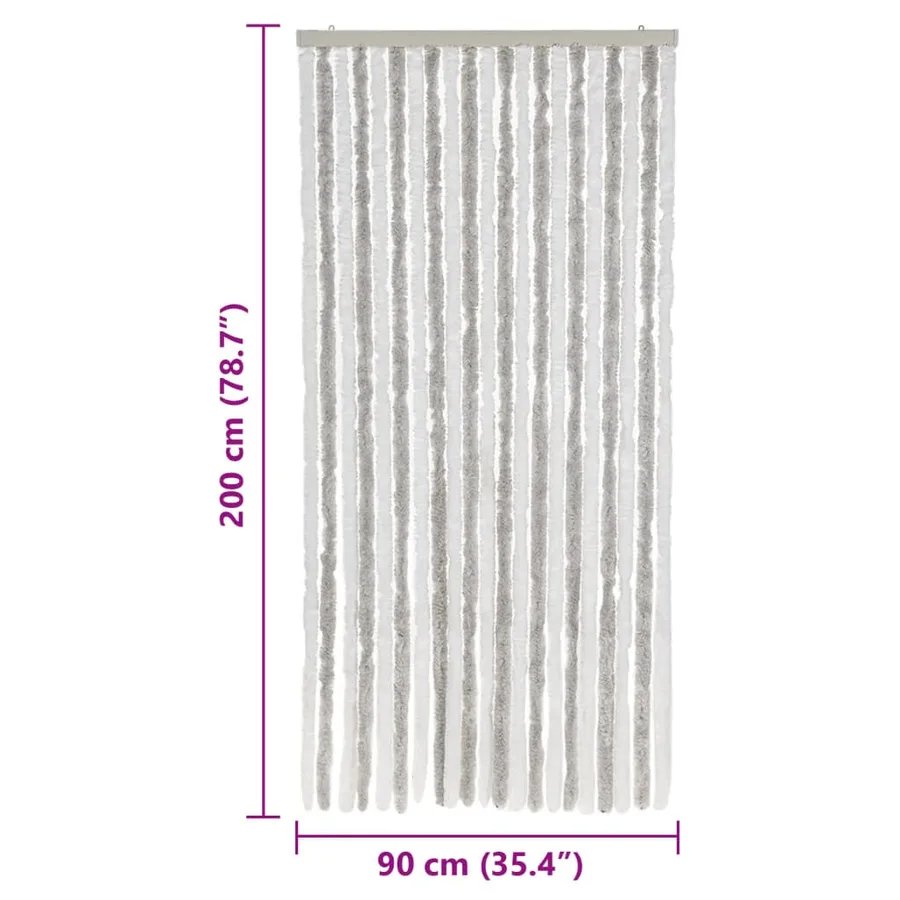Rideau anti-mouches gris clair et blanc 90x200 cm chenille - 7