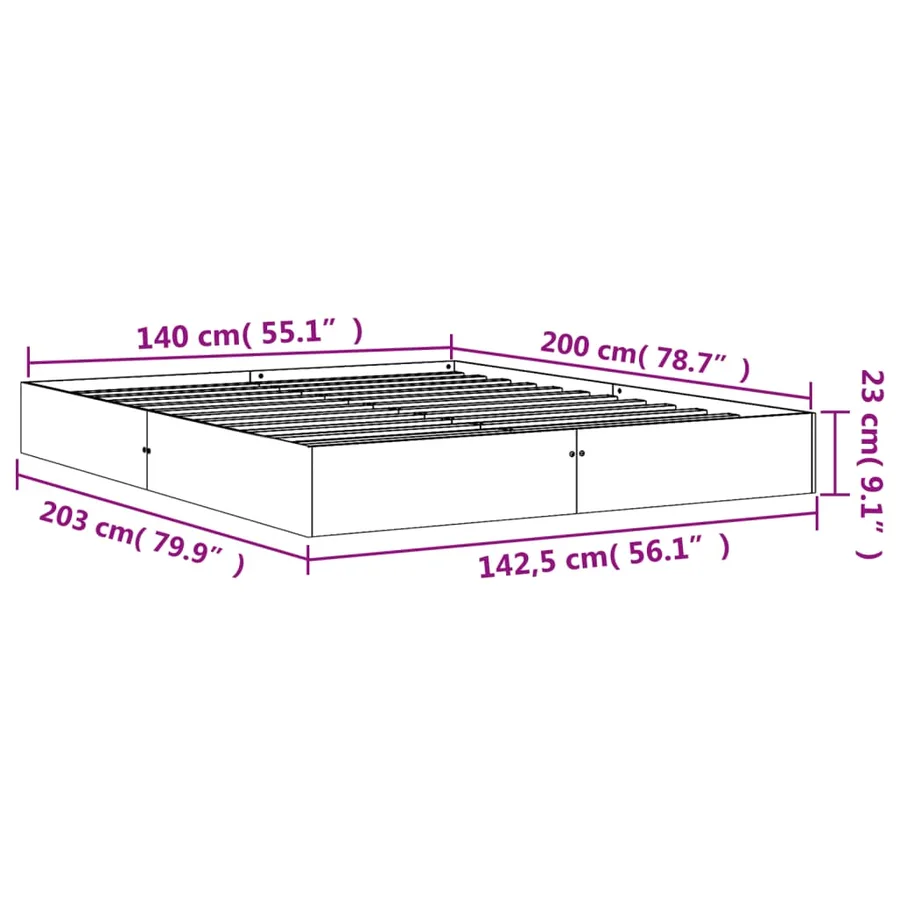 Cadre de lit sans matelas cire marron 140x200cm bois pin massif - 8