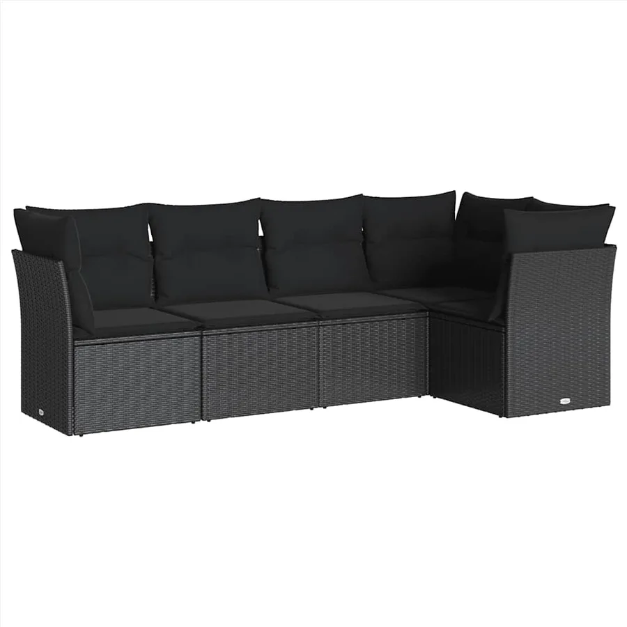 Salon de jardin 5 pcs avec coussins noir résine tressée - 2