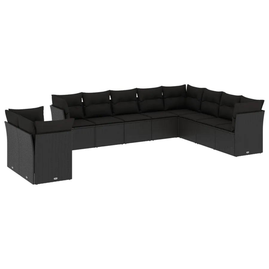 Salon de jardin 10 pcs avec coussins noir résine tressée - 2