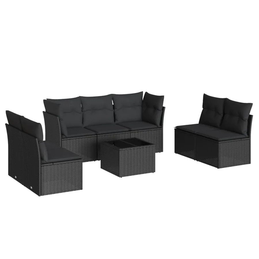 Salon de jardin 8 pcs avec coussins noir résine tressée - 2