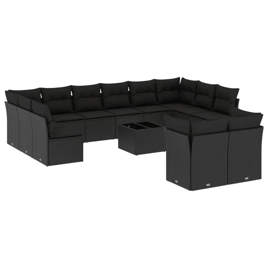 Salon de jardin avec coussins 13 pcs noir résine tressée - 2