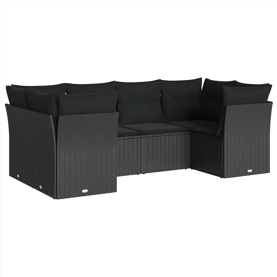 Salon de jardin 6 pcs avec coussins noir résine tressée - 2