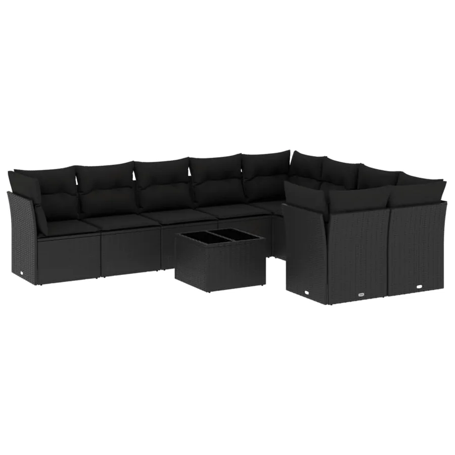 Salon de jardin 10 pcs avec coussins noir résine tressée - 2