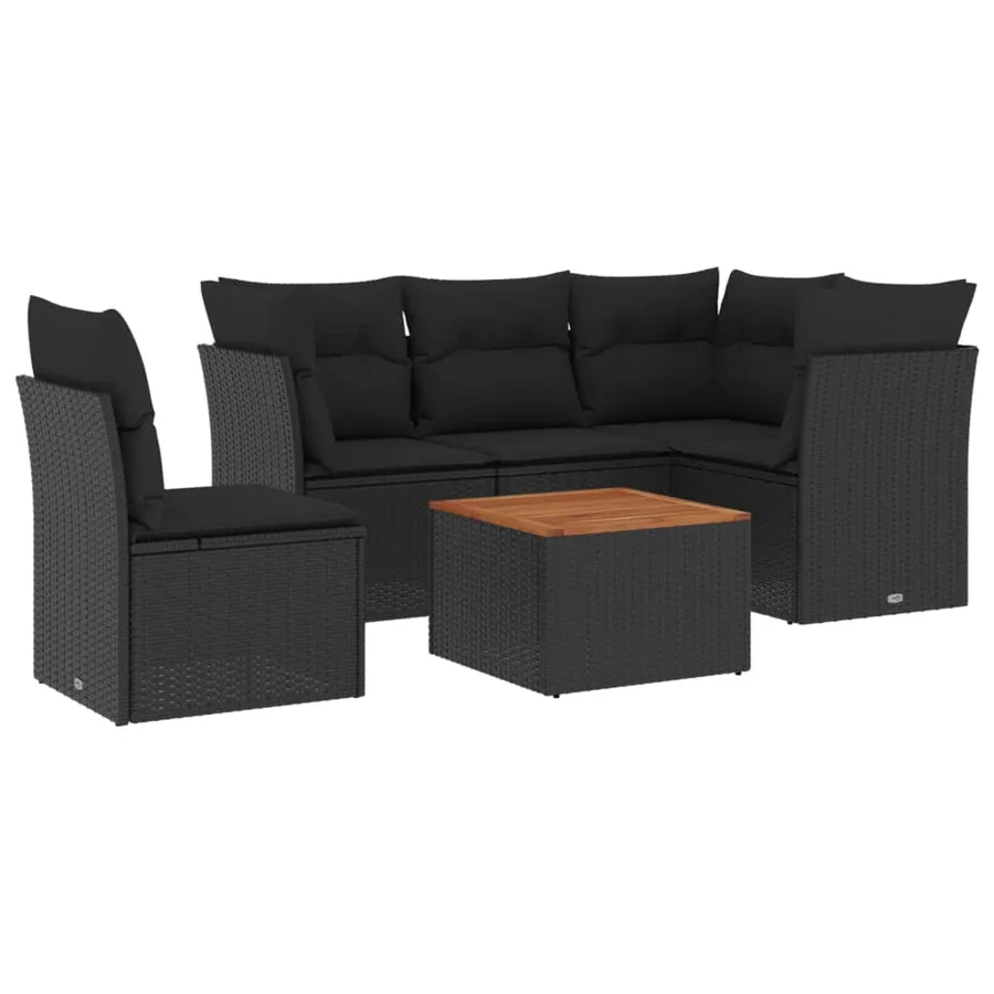 Salon de jardin 6 pcs avec coussins noir résine tressée - 2