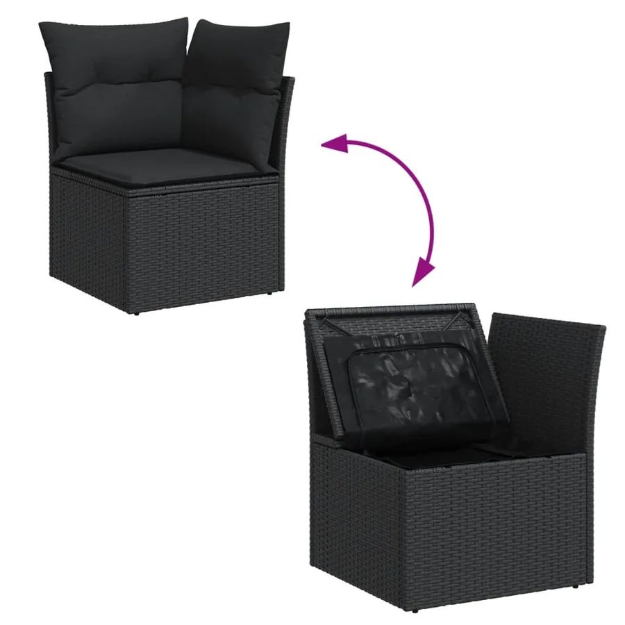 Salon de jardin 6 pcs avec coussins noir résine tressée - 9