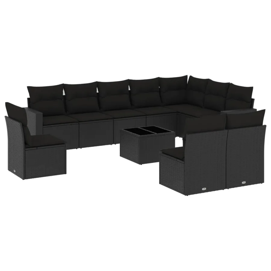 Salon de jardin 11 pcs avec coussins noir résine tressée - 2