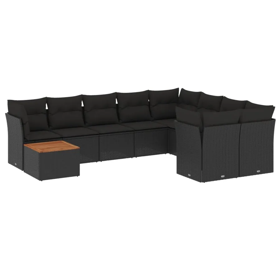Salon de jardin 10 pcs avec coussins noir résine tressée - 2
