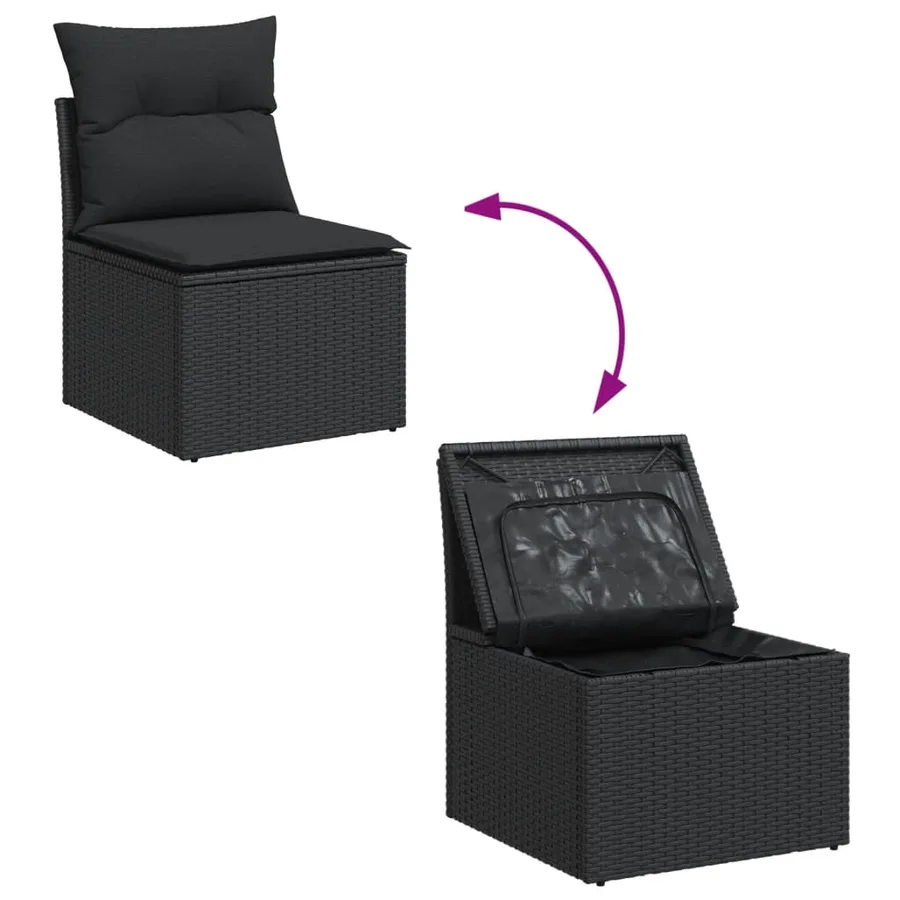 Salon de jardin 10 pcs avec coussins noir résine tressée - 8