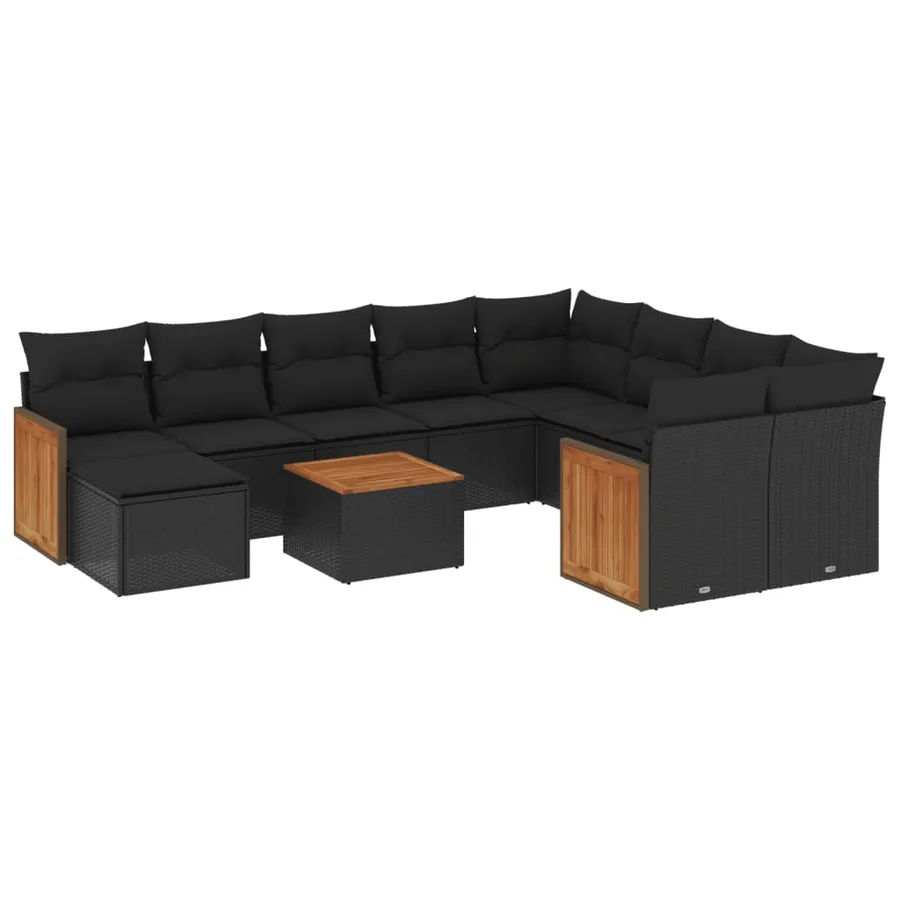 Salon de jardin 11 pcs avec coussins noir résine tressée - 2