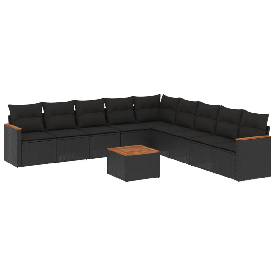 Salon de jardin 10 pcs avec coussins noir résine tressée - 2