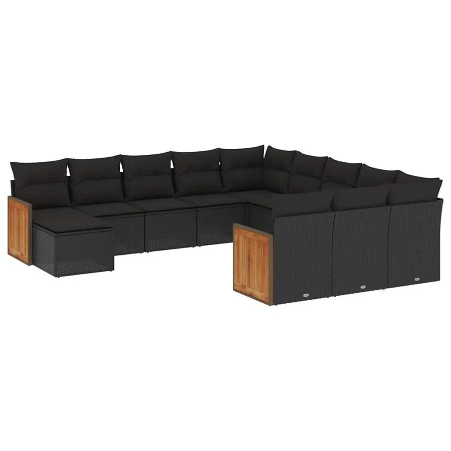 Salon de jardin 12 pcs avec coussins noir résine tressée - 2
