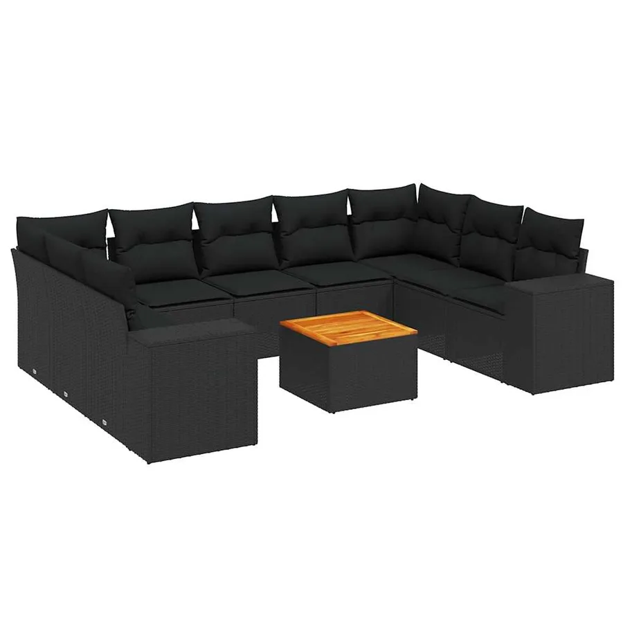Salon de jardin 10 pcs avec coussins noir résine tressée - 2