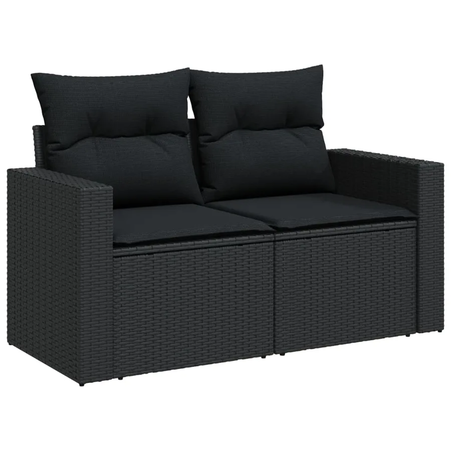 Salon de jardin 6 pcs avec coussins noir résine tressée - 10