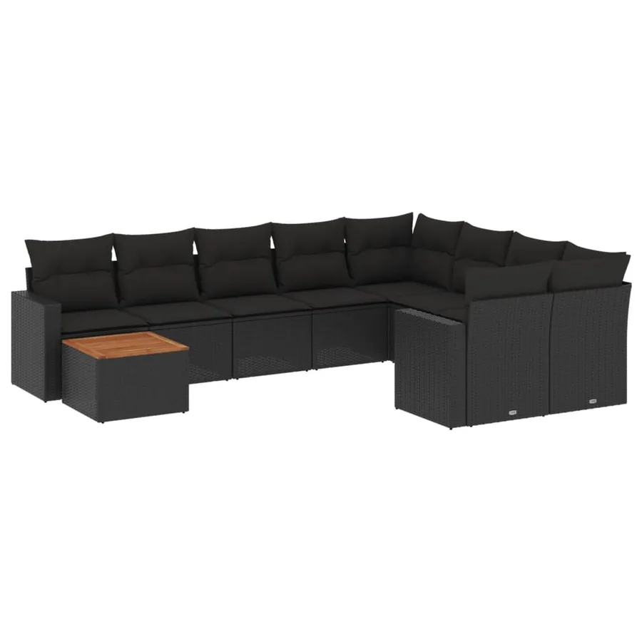 Salon de jardin 10 pcs avec coussins noir résine tressée - 2