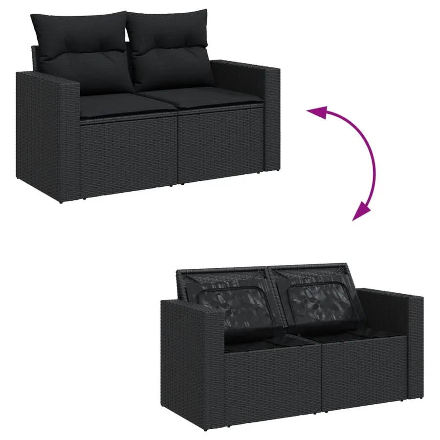 Salon de jardin 10 pcs avec coussins noir résine tressée - 3