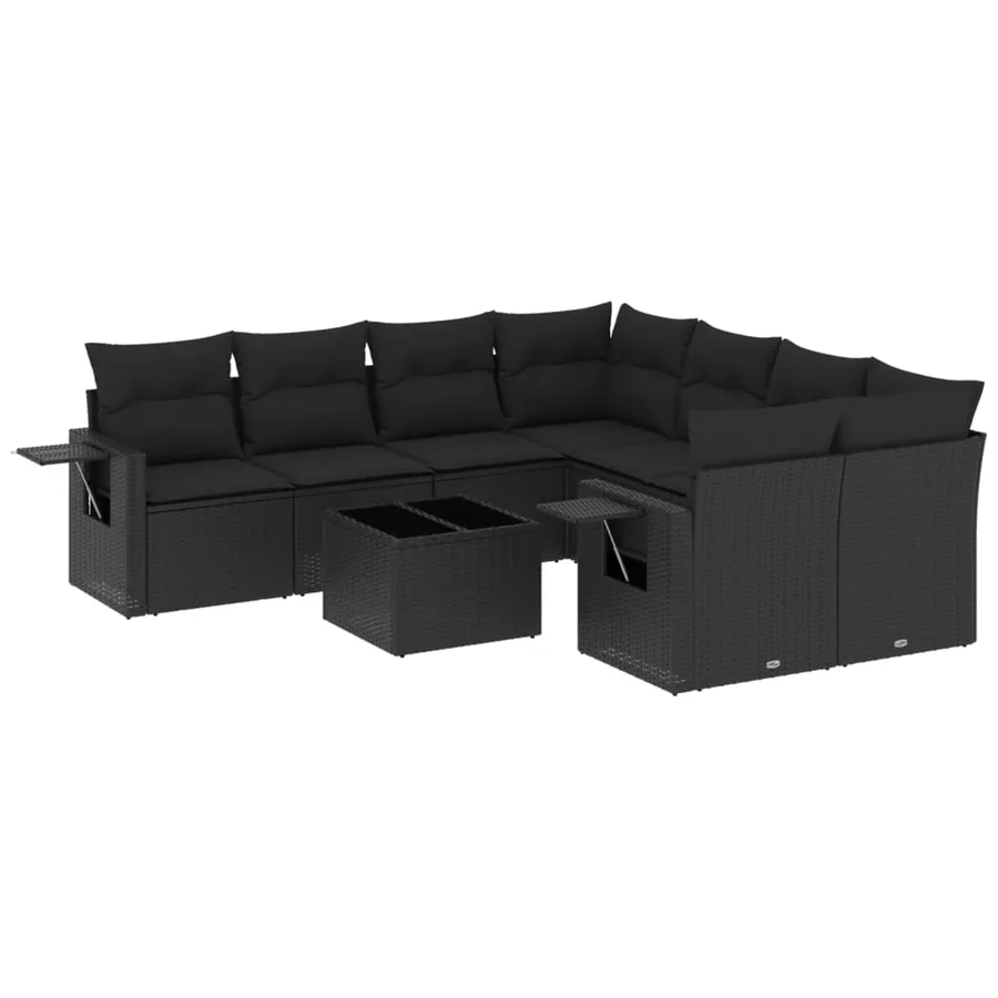 Salon de jardin 9 pcs avec coussins noir résine tressée - 2