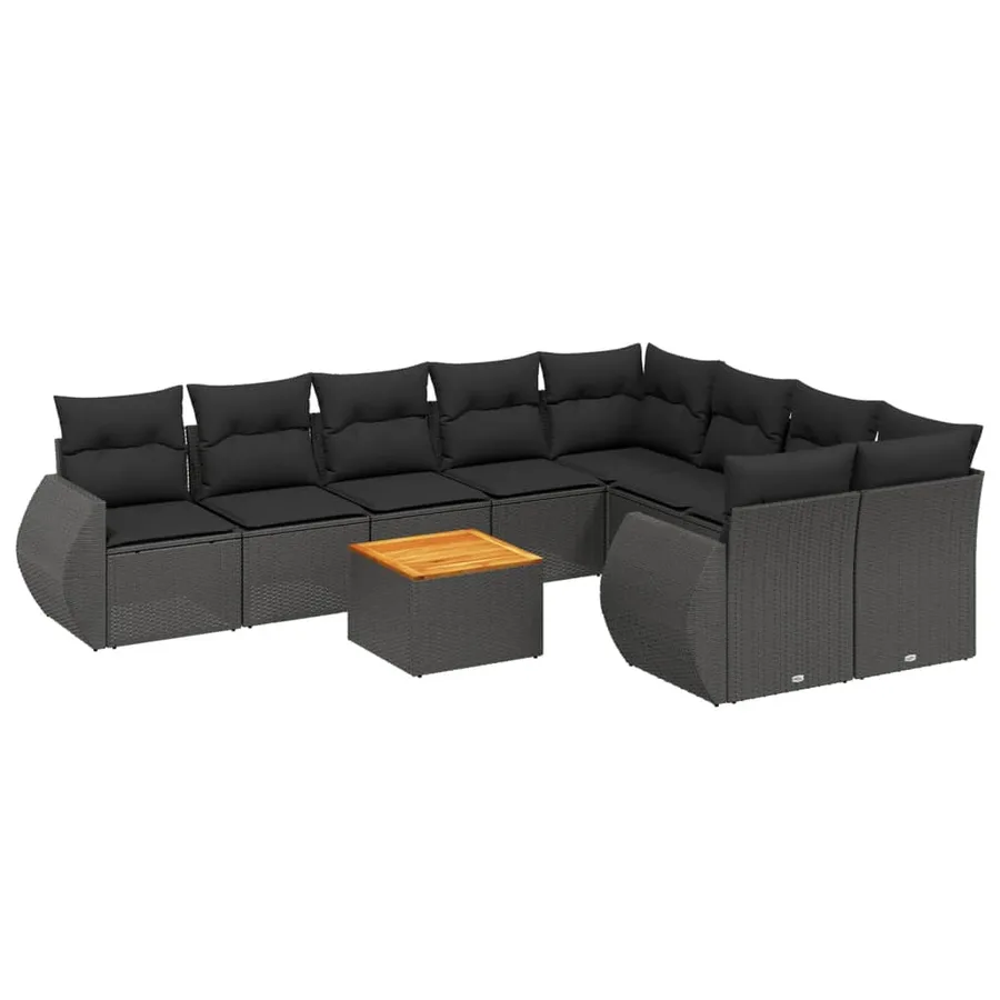 Salon de jardin 10 pcs avec coussins noir résine tressée - 2