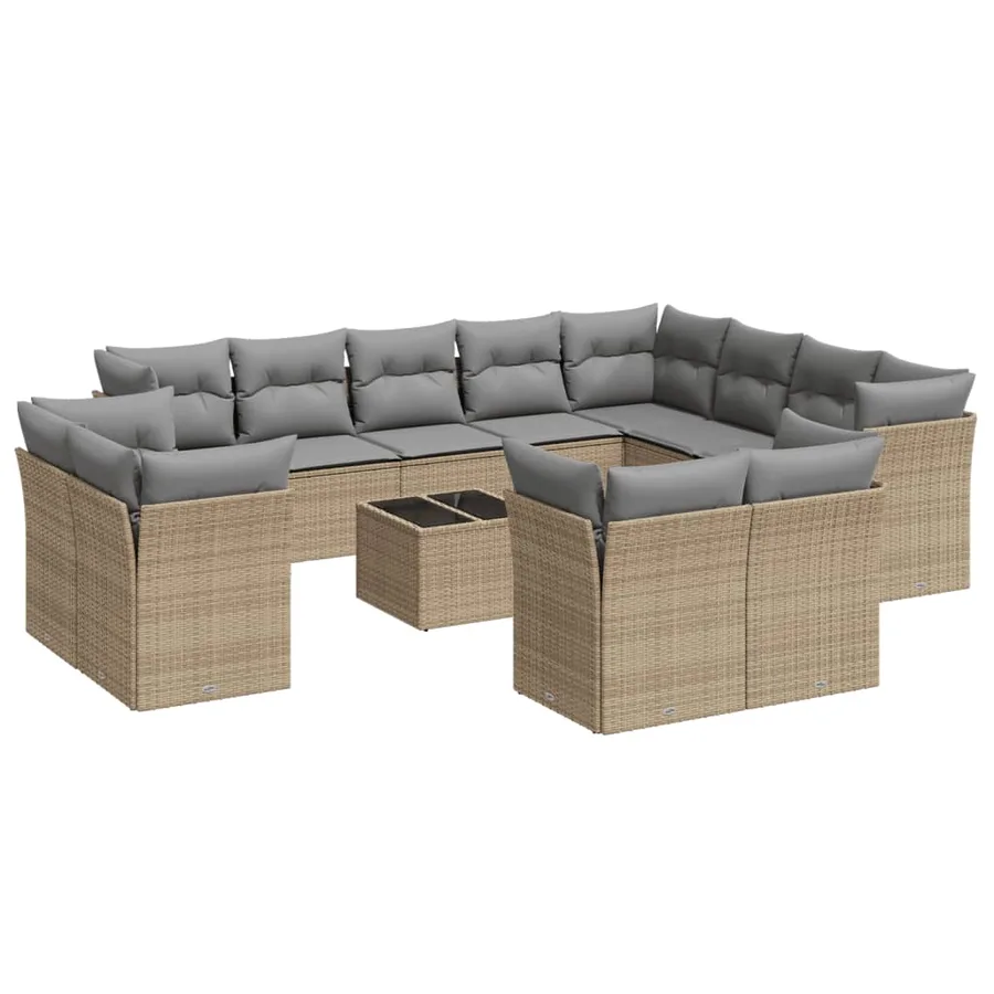 Salon de jardin avec coussins 13 pcs beige résine tressée - 2