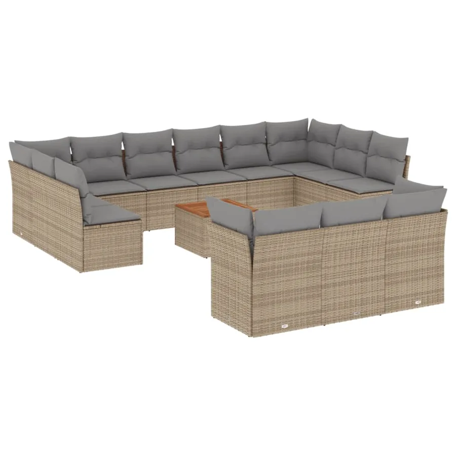 Salon de jardin et coussins 14 pcs mélange beige résine tressée - 2