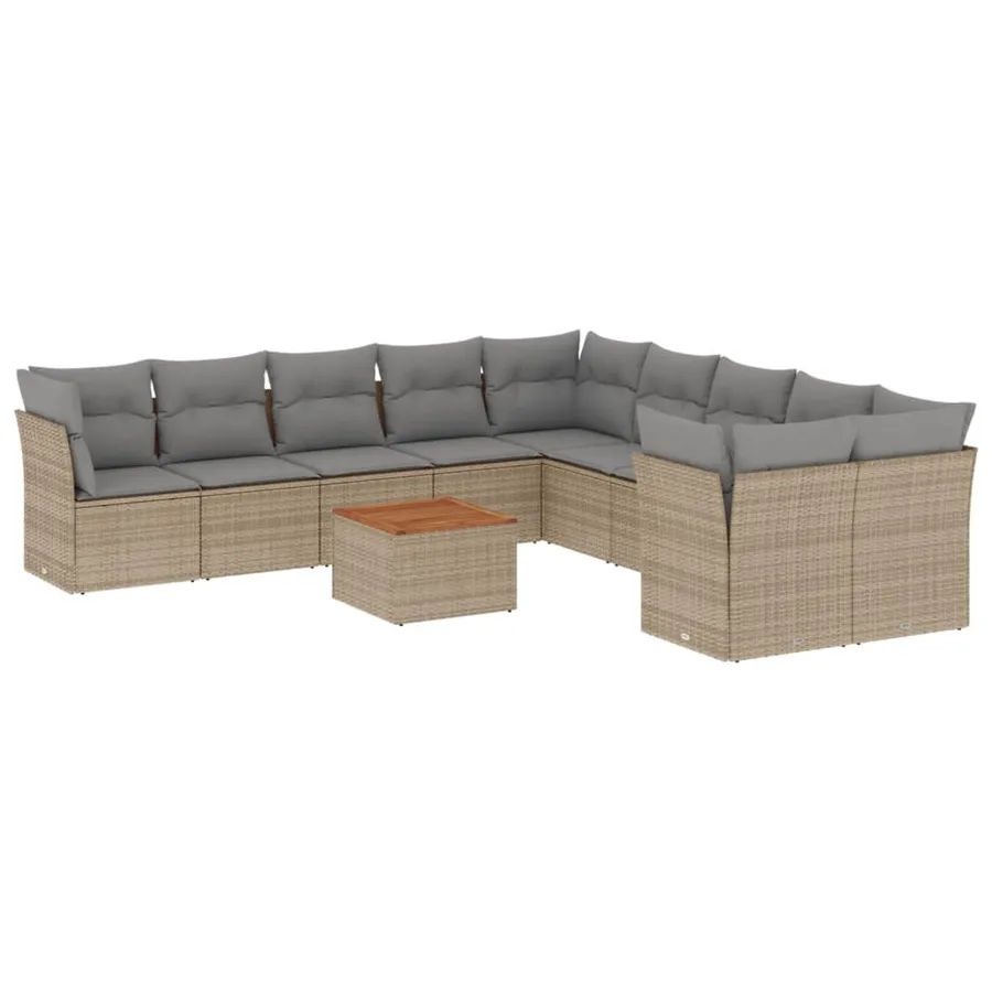 Salon de jardin et coussins 11 pcs mélange beige résine tressée - 2