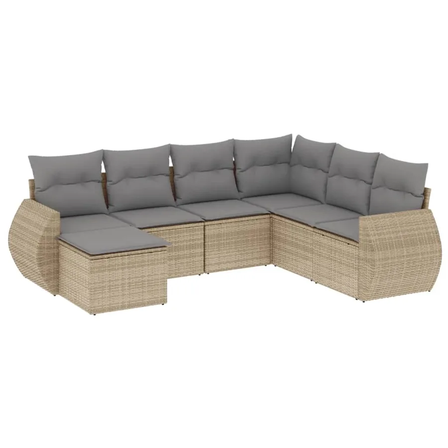 Salon de jardin avec coussins 7 pcs beige résine tressée - 2