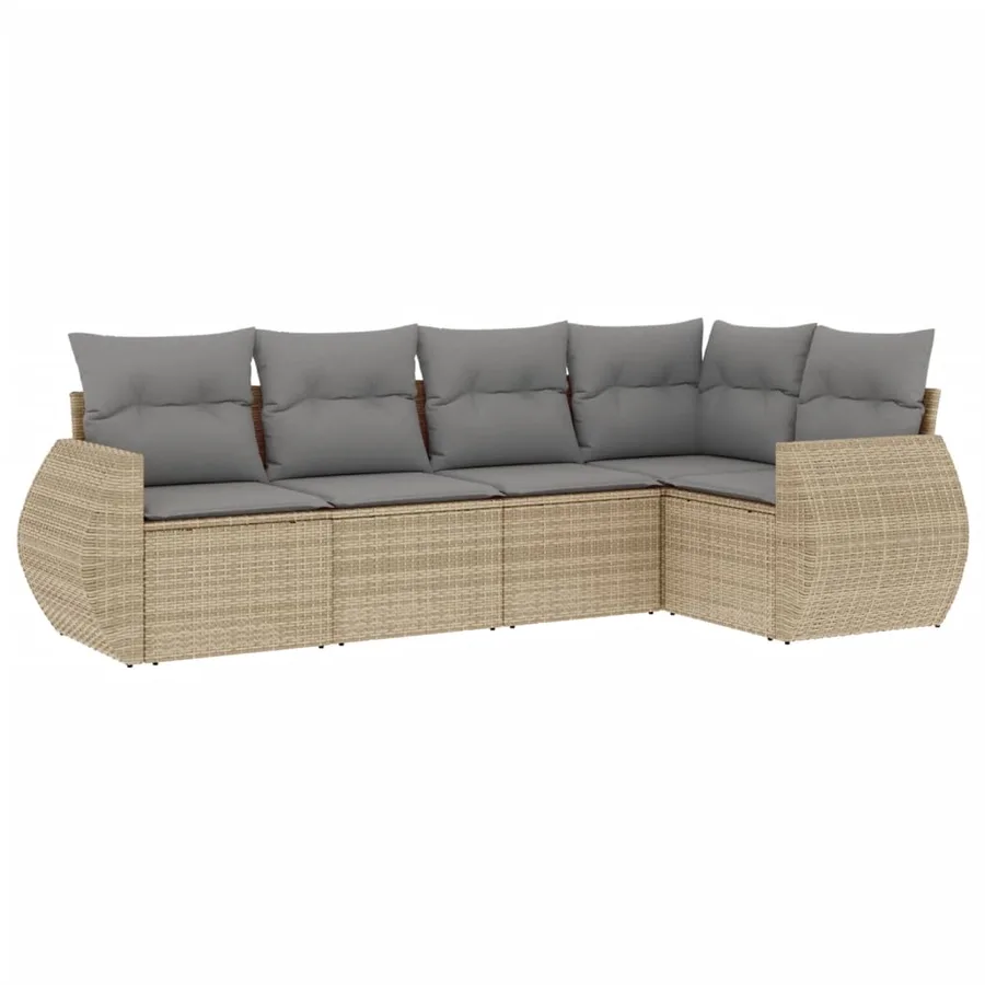 Salon de jardin avec coussins 5 pcs beige résine tressée - 2