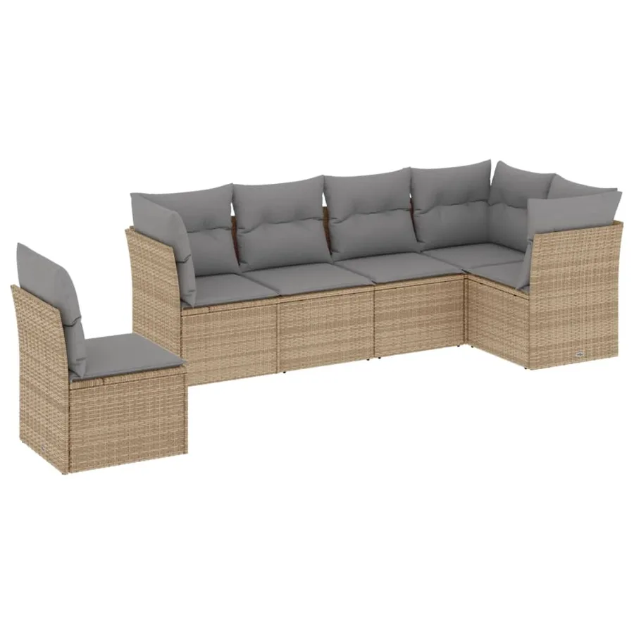 Salon de jardin avec coussins 6 pcs beige résine tressée - 2