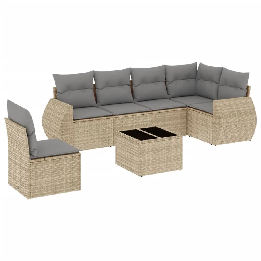 Salon de jardin avec coussins 7 pcs beige résine tressée - 2