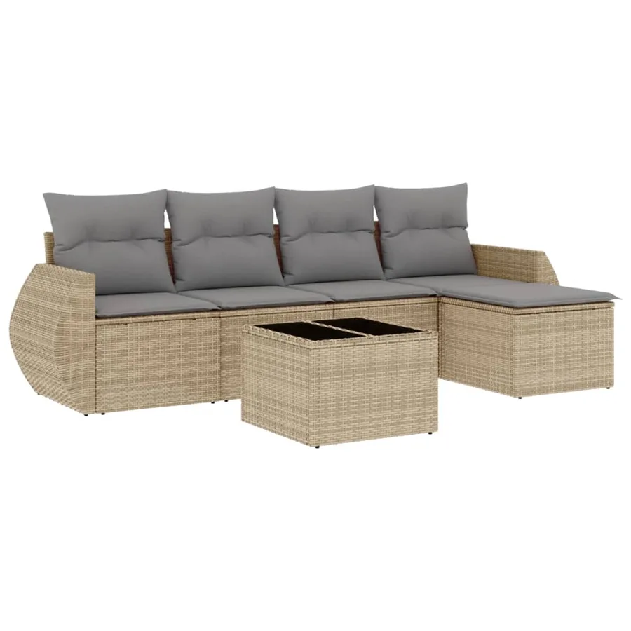 Salon de jardin avec coussins 6 pcs beige résine tressée - 2