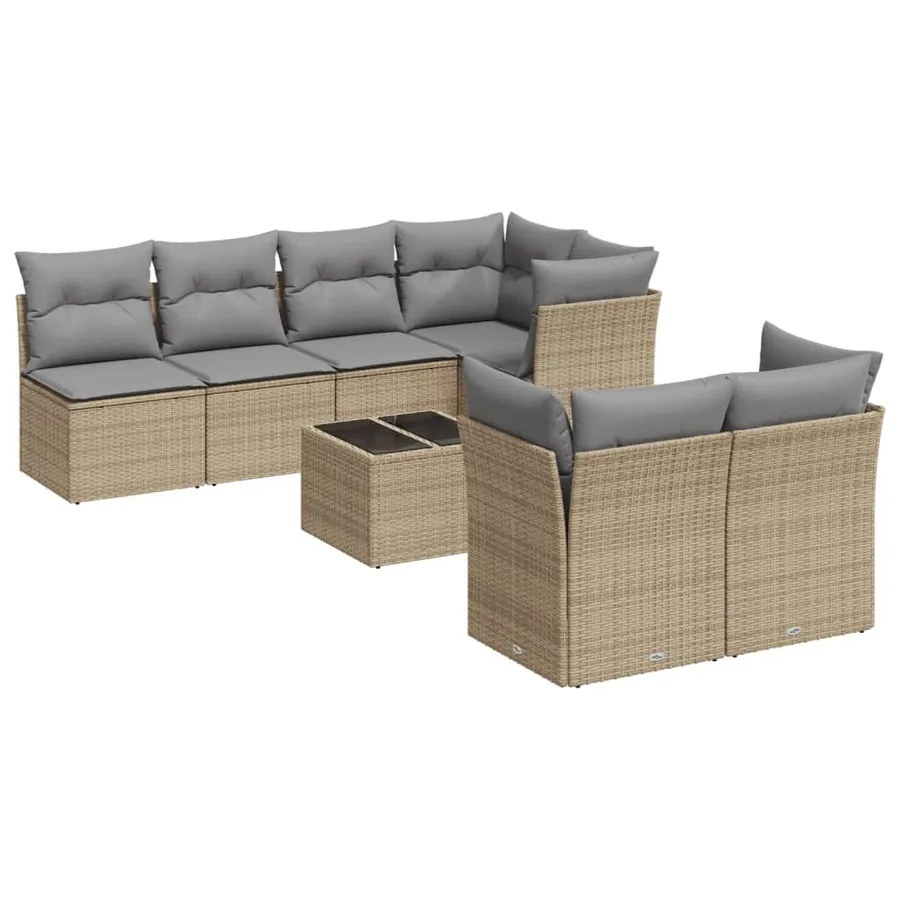 Salon de jardin avec coussins 8 pcs beige résine tressée - 2