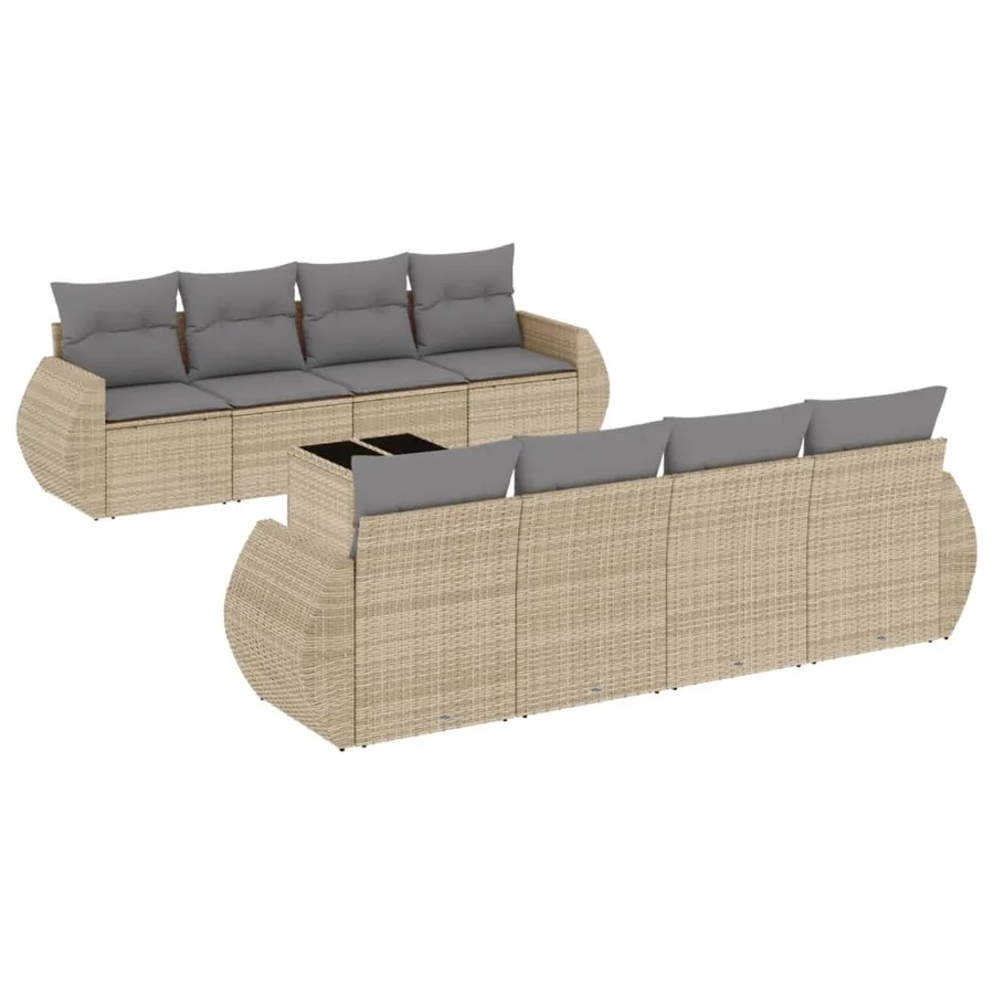 Salon de jardin avec coussins 9 pcs beige résine tressée - 2