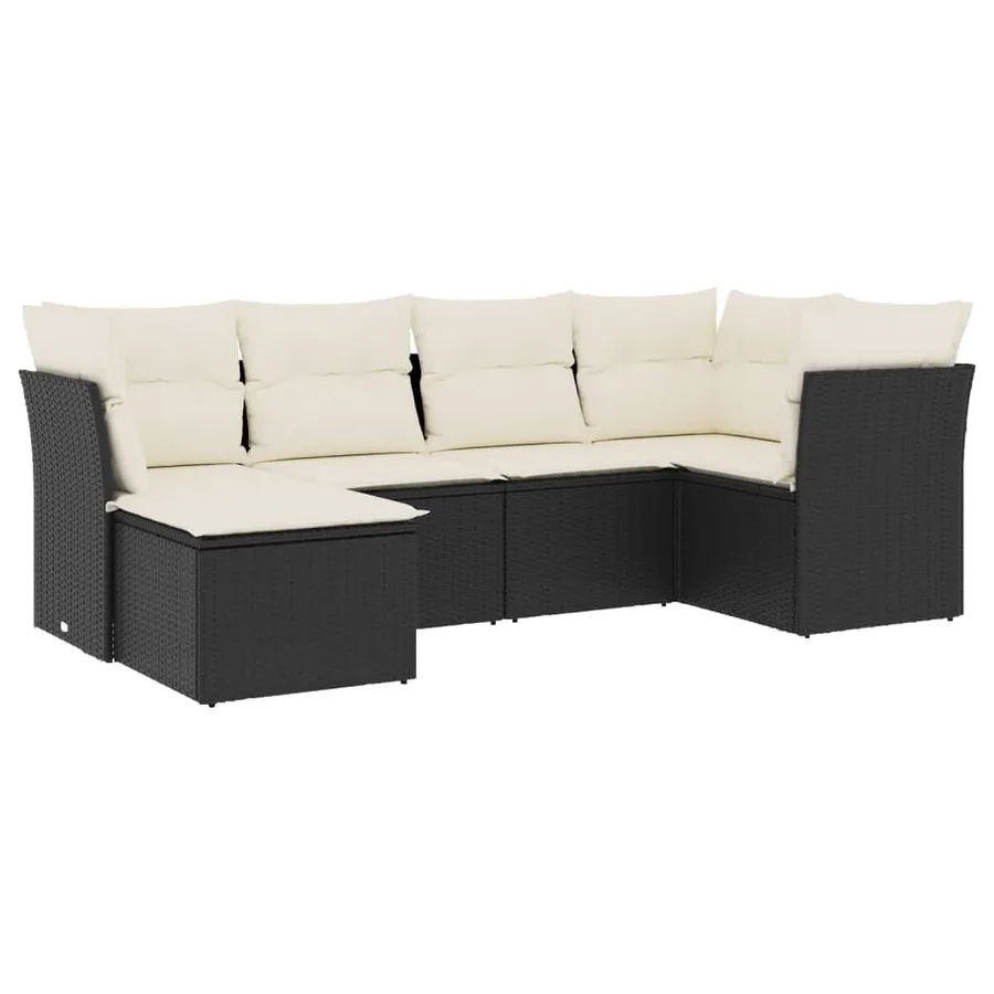 Salon de jardin 6 pcs avec coussins noir résine tressée - 2
