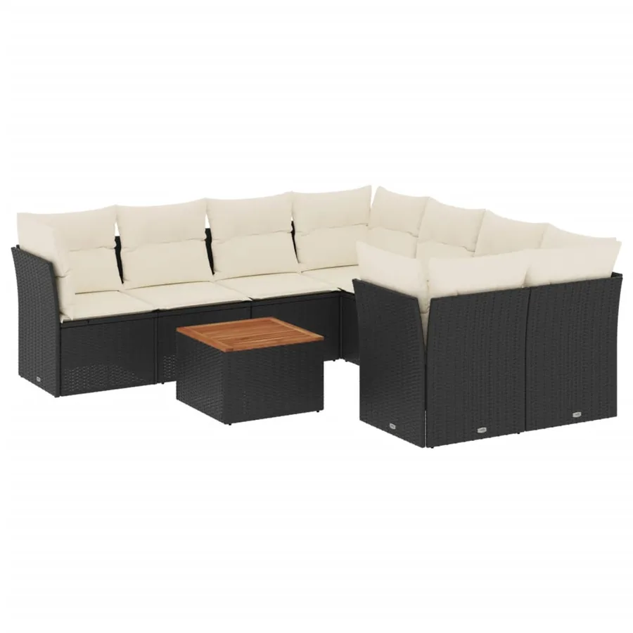 Salon de jardin 9 pcs avec coussins noir résine tressée - 2