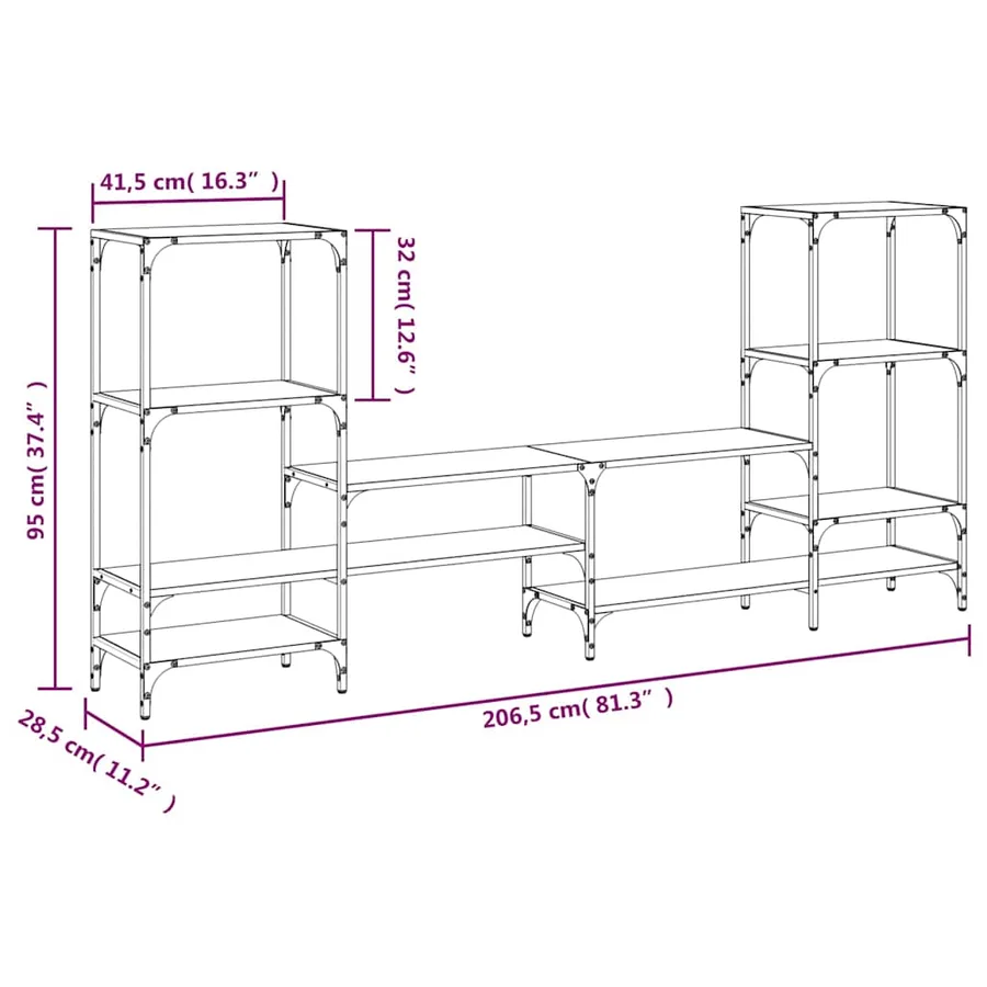 Meuble TV chêne marron 206,5x28,5x95 cm bois d'ingénierie - 10