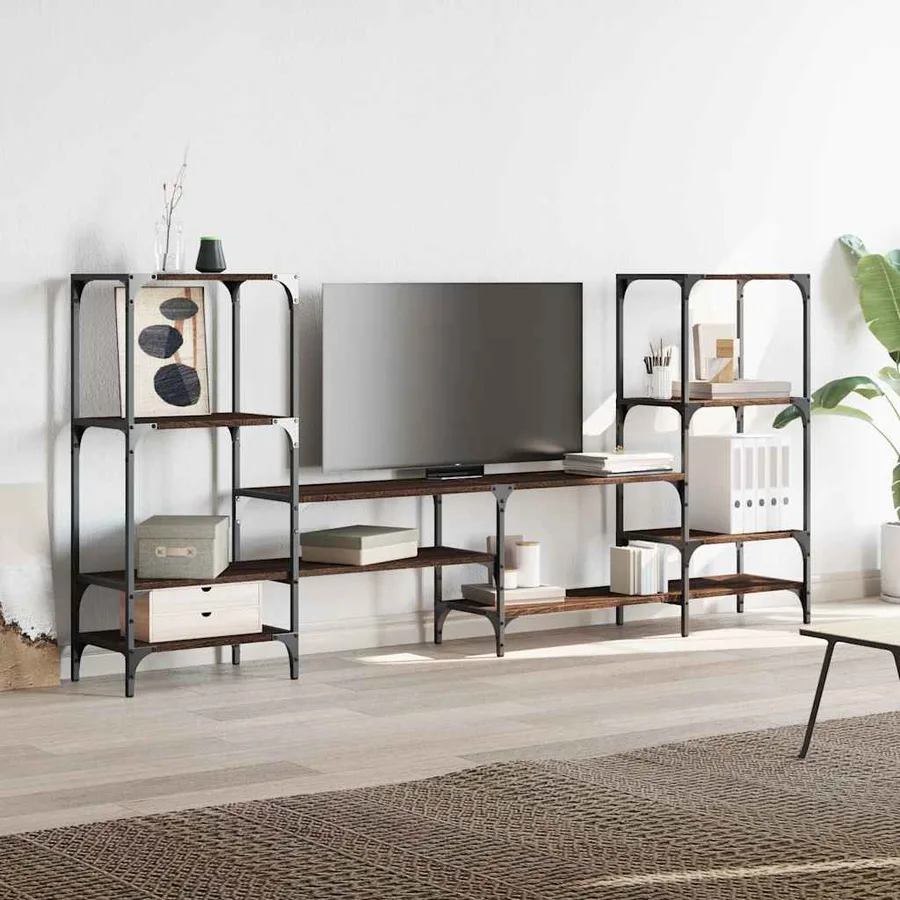 Meuble TV chêne marron 206,5x28,5x95 cm bois d'ingénierie - 4