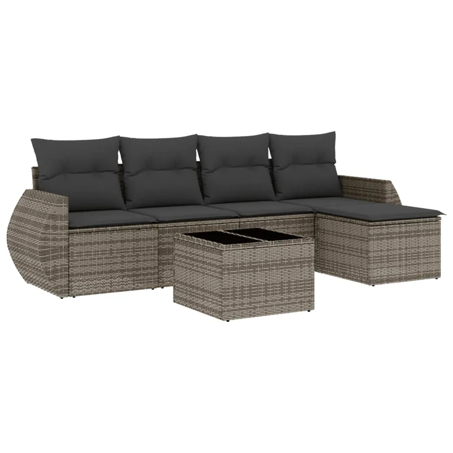 Salon de jardin 6 pcs avec coussins gris résine tressée - 2