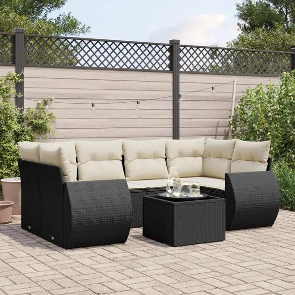 Salon de jardin 7 pcs avec coussins noir résine tressée 62 x 62 x 69 cm - 59,6 kg