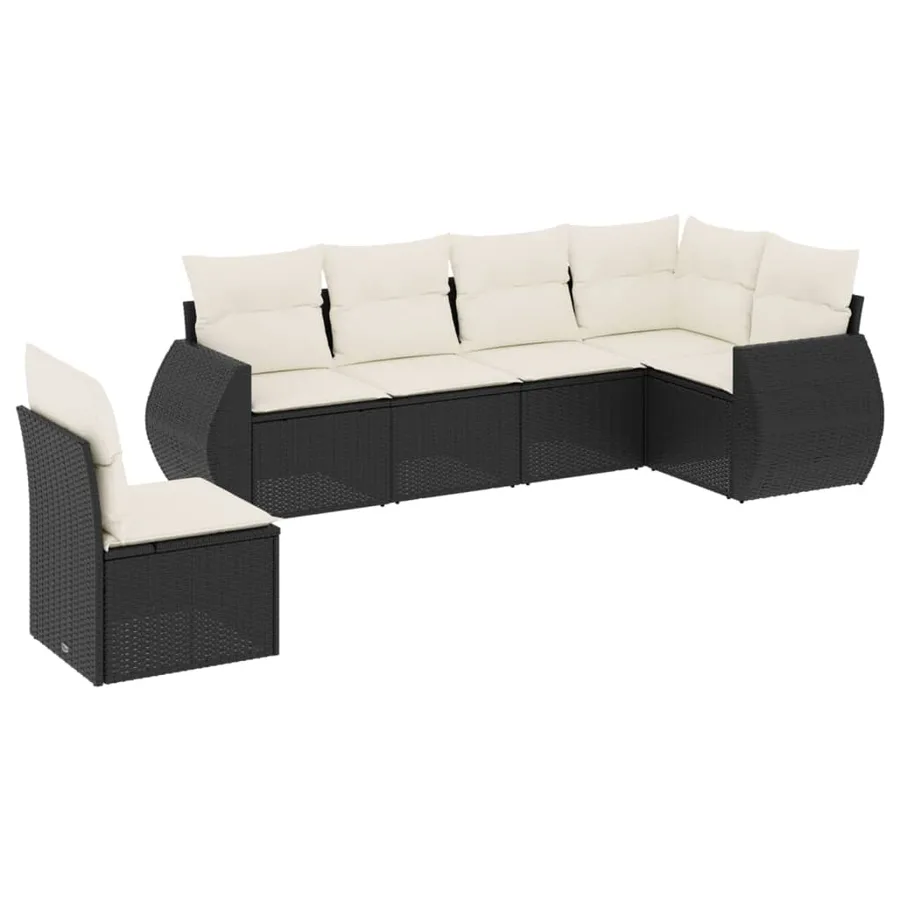 Salon de jardin 6 pcs avec coussins noir résine tressée - 2
