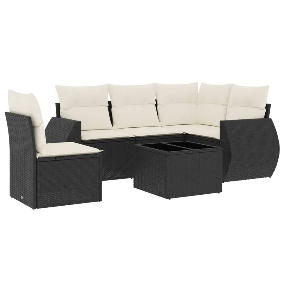 Salon de jardin 6 pcs avec coussins noir résine tressée - 2