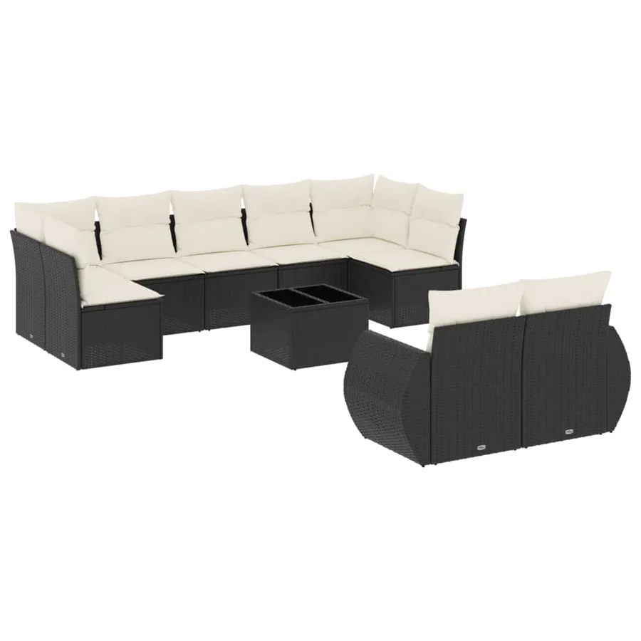 Salon de jardin 10 pcs avec coussins noir résine tressée - 2