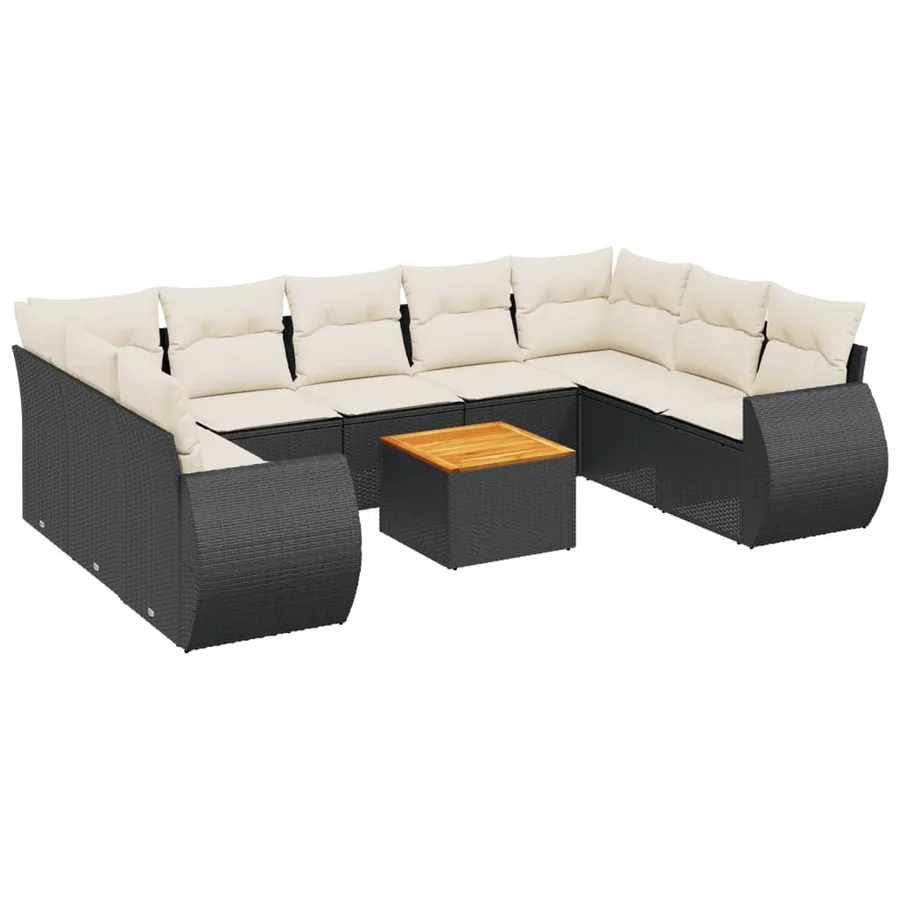 Salon de jardin 10 pcs avec coussins noir résine tressée - 2