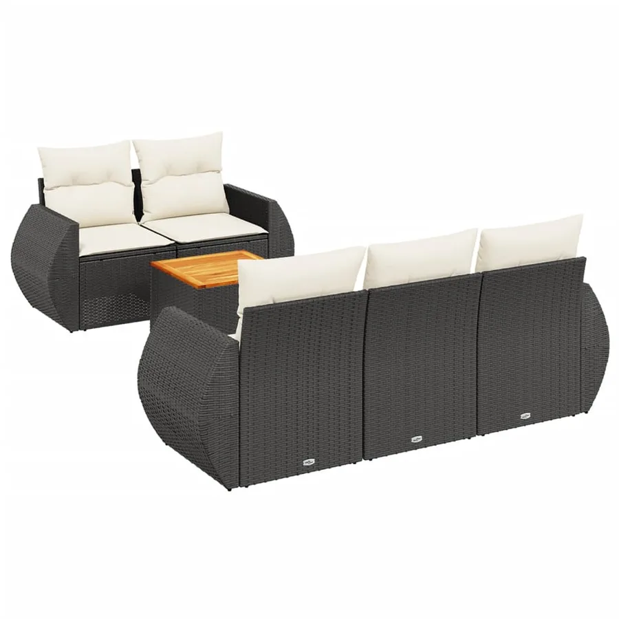 Salon de jardin 6 pcs avec coussins noir résine tressée - 2