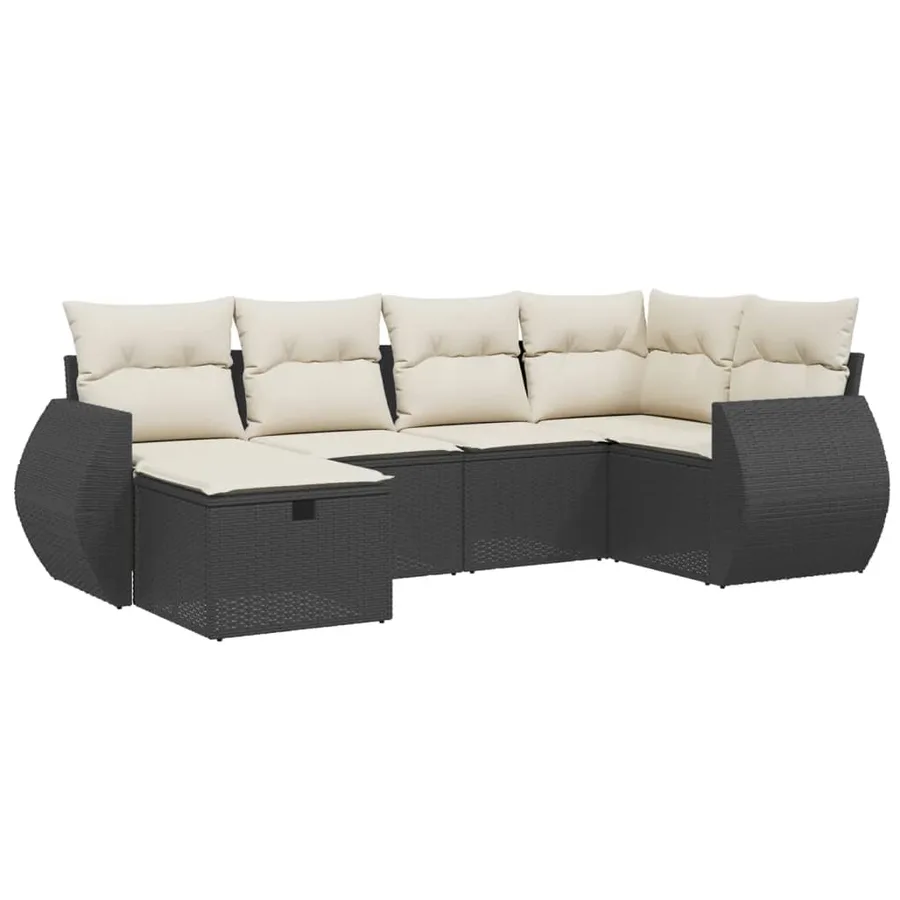 Salon de jardin 6 pcs avec coussins noir résine tressée - 2